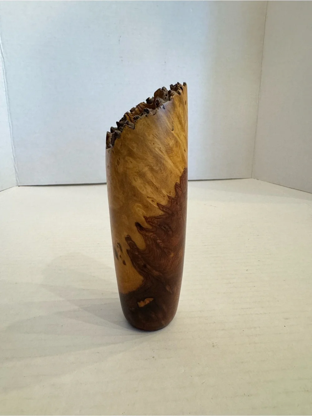 Amboyna Burl Wood Vase Natural Edge Flower Vase Artisan Crafted Sculpture Decor
